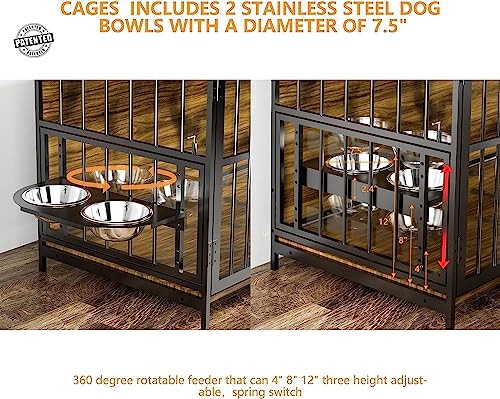 image for ROOMTEC Furniture Style Large Dog Crate with 360° & Adjustable Raised