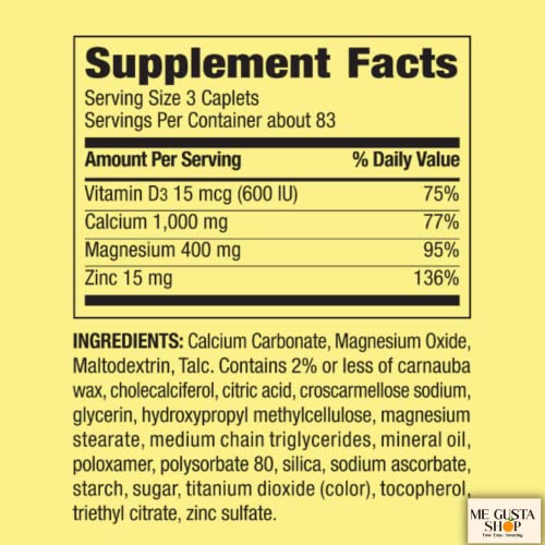 Spring Valley Calcium, Magnesium & Zinc Plus Vitamin D3 Coated Caplets, 250 Count (Pack Of 2) 500Count Total + Me Gustas Stickers #TOP1