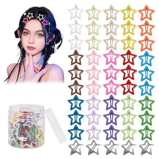 Drnytunk Star Hair Accessories - 50Pcs Colorful Metal Non-Slip Snap Hair Clips and Barrettes for Girls and Women