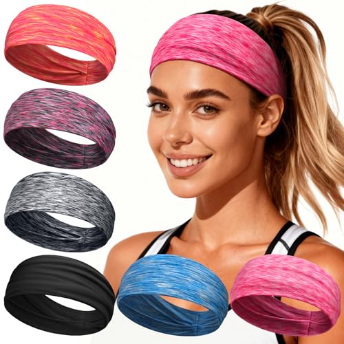 Loiluliy Fascia Capelli Donna&Uomo, 6Pcs Fasce per Capelli - Elastici Cerchietto Capelli Headband per Sport, Fitness,Tennis, Yoga e Moda Quotidiana