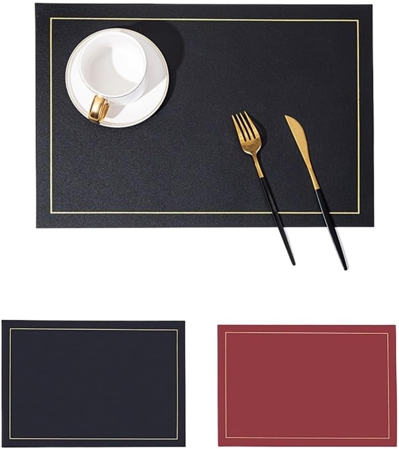 Oiled Table Mat Hotel Plate Mat Insulated Mat Meal Double-Sided Two-Color Wind Leather Western Placemat(Black)