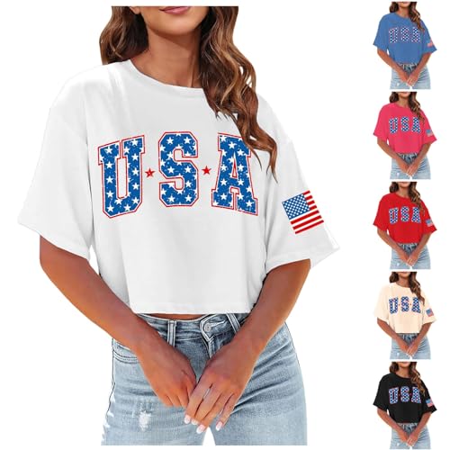 American Flag Crop Tops Women USA Crop Shirt Patriotic 4th of July Tee Memorial Day Patriotic Tshirt Girls Crop Tops4