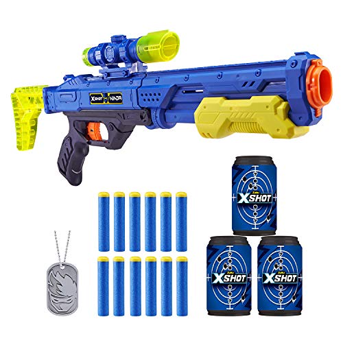 X-Shot Ninja Quick Scope Foam Dart Blaster (12 Darts, Dog-Tag, 3 Practice Cans) Limited Edition by ZURU