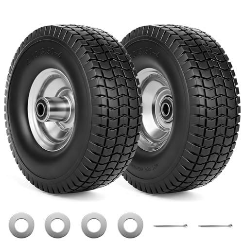 (2-Pack) RRQ 4.10/3.50-4 Flat Free Tire and Wheel, 10' Heavy Duty Solid Tire with 5/8' Bearings,...