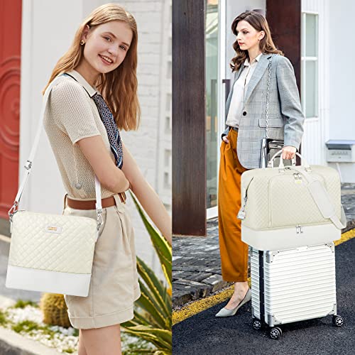 Image of Travel Weekender Bag for Women, Overnight Bag with Shoe Compartment Oversized Travel Duffel Bag Carry On Tote 21 inch, J-Beige Diamond 3pcs, Large, Weekender Bag