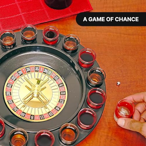 Shot Glass Roulette Drinking Game – 16-Piece Red/Black Set with 2 Metal Balls, Fun Adult Party Game for White Elephant, Game Nights, and Gifts - image 6