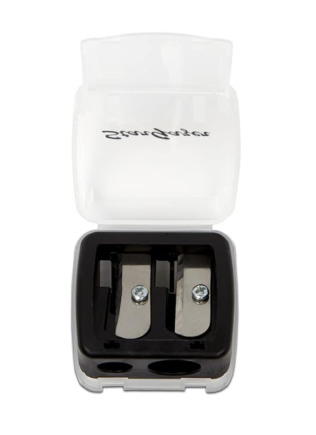 Stargazer Pencil Sharpener. High quality duo cosmetic pencil, eye brow liner and lip liner sharpener with protective case and clog remover.