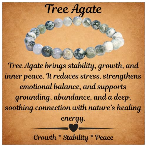 Image of ANAYA AGATE Healing Crystal Bracelet for Women and Men - 8mm Round Beaded Bracelet for Men and Women - Unisex Stretchy Gemstone Bracelet for Healing and Protection