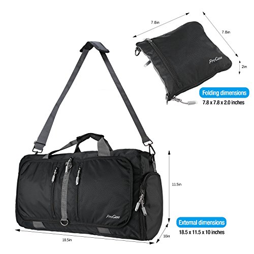 ProCase Foldable Travel Duffel Bag, 35L Waterproof Gym Sports Bag Lightweight Storage Carry Duffle Tote Bag for Luggage Gym Sports – Black