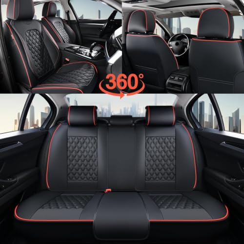 Image of Coverado Rear Seat Covers, Sporty Non-Slip Waterproof Faux Leather Rear Protectors for Trucks SUVs, Mens Automotive Interior, Racing Style - Redline