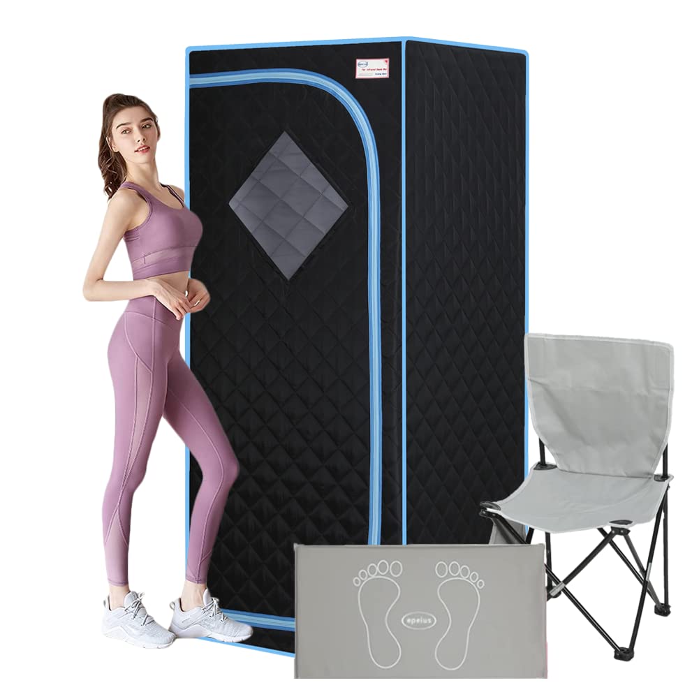 WEALTHOME Portable Infrared Sauna Tent Full Size Black Infrared Sauna Tent,Personal Home Spa, with Infrared Panels, Heating Foot Pad,Controller, Foldable Chair,Reading Light,Fast Heating