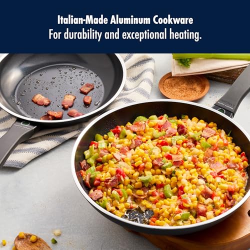 Image of Henckels x Emeril, Nola 2-Pc Ceramic Fry Pan Set, Made in Italy, Black | Oven Safe Up To 350F, Free of PFAS, PFOA, PTFE, Lead & Cadmium. Induction Cookware Compatible Designed for All Cooktops.