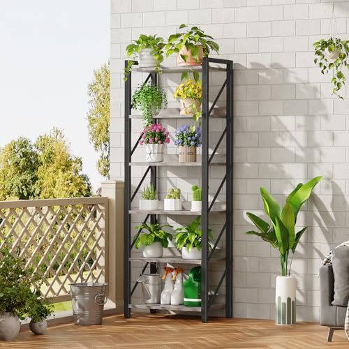 Image of HOOBRO Bookshelf, 6-Tier Industrial Bookcase, Book Shelf Storage Organizer, Tall Bookshelf with Metal Frame for Living Room, Bedroom, Home Office, Kitchen, Greige and Black BG72SJ01