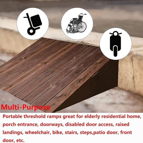 Rampa umbral de madera para cochecito de silla de ruedas, tira de transición de pino sólido antideslizante para pasos de entrada de jardín de patio de puerta, ayuda de acera portátil duradera con supe