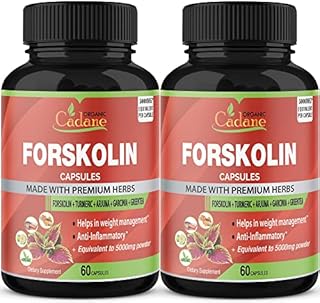 2 Packs Organic Forskolin Extract Capsules 5000mg - Combine with Turmeric Curcumin, Arjuna, Garcinia Cambogia, Green Tea - Cadane Supplement