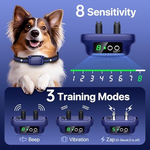 Dog Bark Collar for Large Medium Dogs,Automatic Barking Collar with 3 Training Mode,Rechargeable Anti Bark Collar with 8 Adjustable Sensitivity (Midnight)