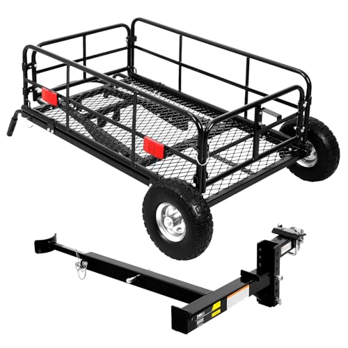 MaxxHaul 50243 Foldable Hitch N Roll Cargo Carrier Cart With Quick Detachable Basket Rack With 10 inch Flat Free Tires for Home Camp Travel Ranch SUV Up to 400 lb. Capacity