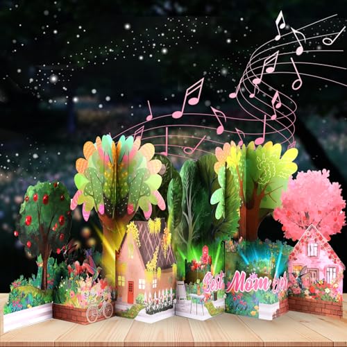 Carte d'anniversaire musicale pour mère avec lumières LED et effet pop-up 3D Ecloverlife