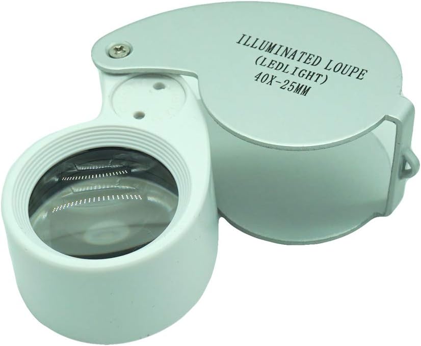 40X Jewellery Magnifier lluminated Jeweller Loupe Pocket Slide Out Scientific Document Magnify Tool with 25mm Glass Magnifying Lens Eye Loupe and LED Light (Silver)