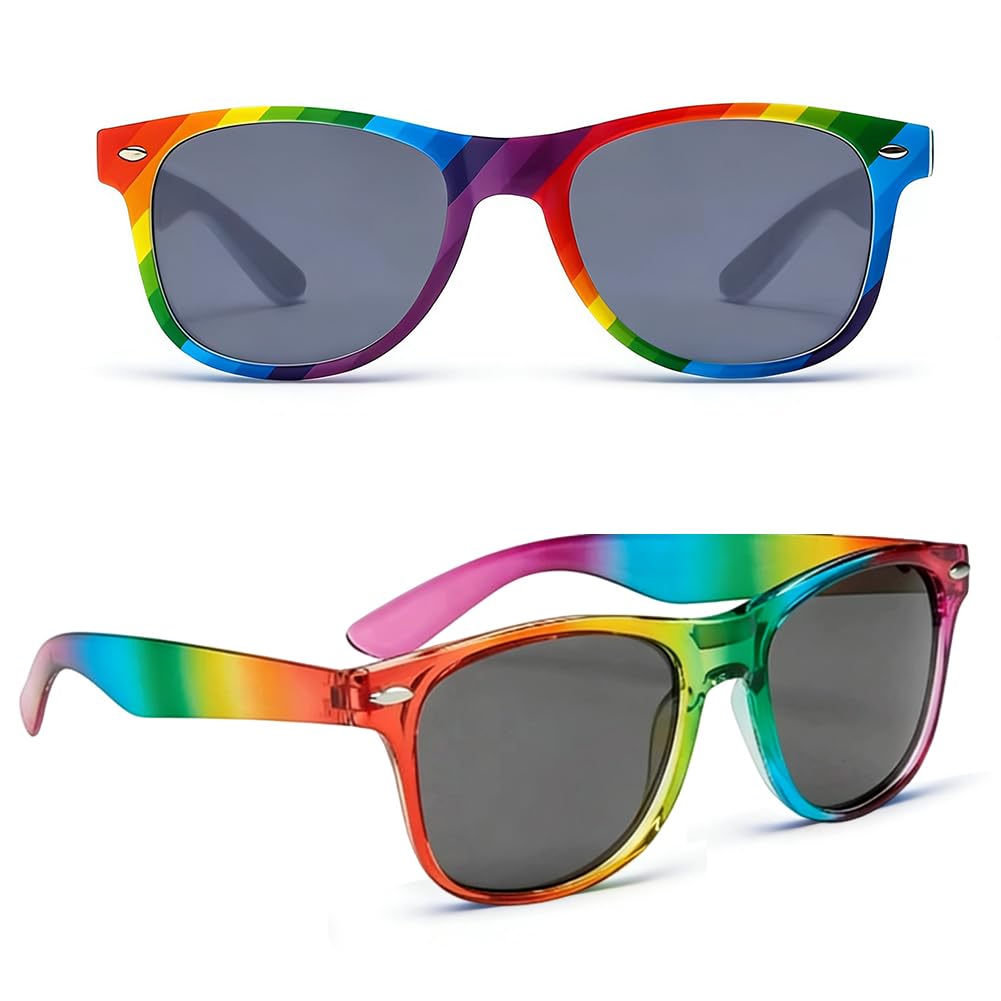 Spiritzohic Rainbow Sunglasses Set, 2PCS Rainbow Retro Sunglasses, Novelty Party Glasses for Women Men, Festival 90s Funky Sunglasses Accessories