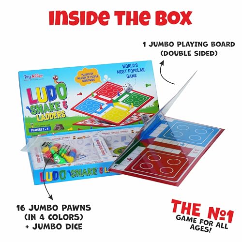 Image of Ludo and Snakes and Ladders Board Game (46 x 46 cm) Double Sided Family Board Game with Dice and Pawns for Kids and Adults Indoor Party Travel Game for 2 to 4 Players Age 6 Plus