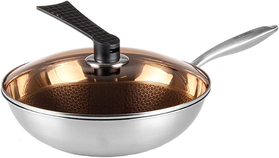 Wok do indukcji ze stali nierdzewnej patelnia nieprzywierająca Hemwok bez dymu niepowlekana kuchenka indukcyjna 32 cm