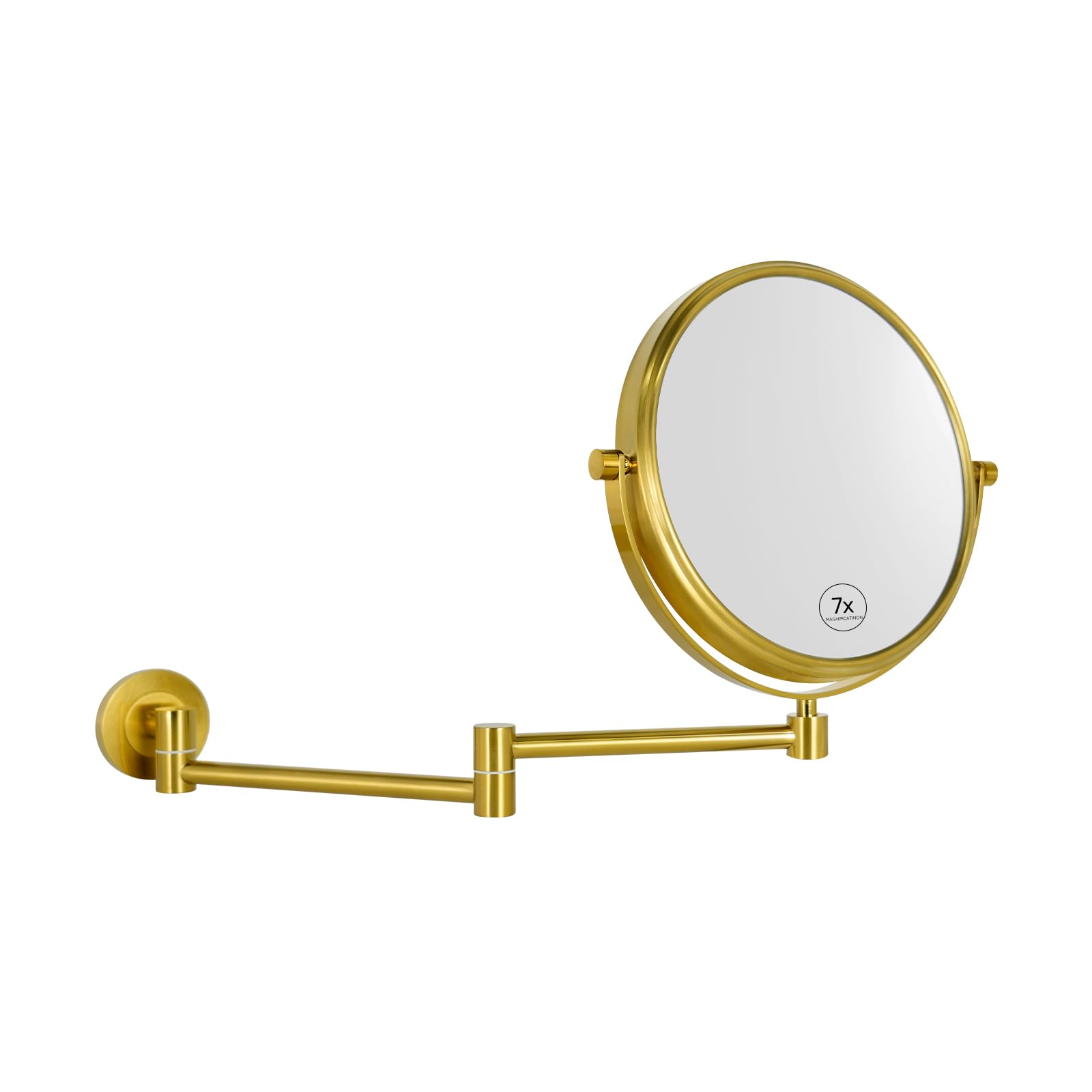 Nicesail Espejo Maquillaje Pared Extensible Dorado Espejo Aumento x7 Baño Espejo de Doble Cara,Diámetro 20 cm