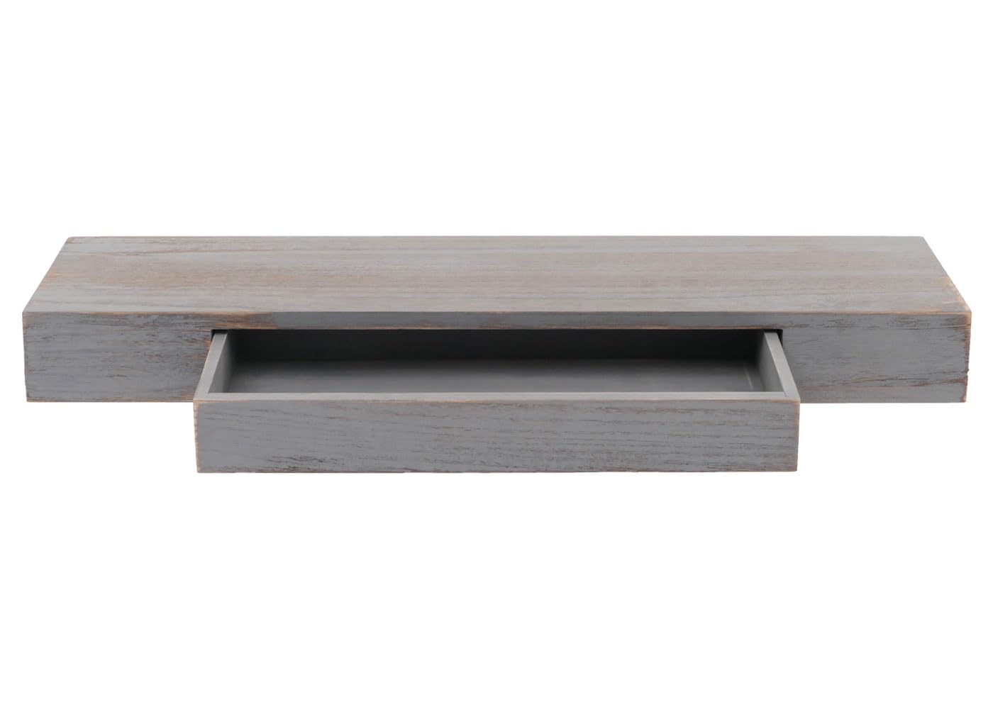 Mensola ripiano pensile con cassetto HWC-H37 25x80x8cm Legno massello Grigio Shabby