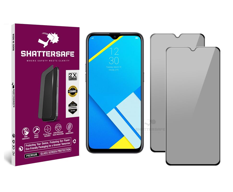 Image of Anti-Spy Privacy Tempered Glass Compatible For Realme C2 Pro [Pack of 2]. 9H Hardness, Anti-Scratch, Edge-to-Edge Protection With Easy Installation Kit & Case Friendly Fit.