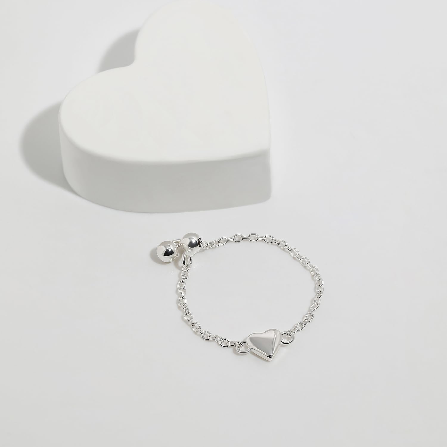 Meissa Bague chaîne cœur bagues en or non ternissantes pour femmes bague à bille roulante taille ajustable bague chaîne maillons