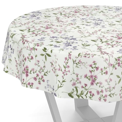 ANRO Nappe de table en toile cirée lavable, motif de petites fleurs, ronde, 140 cm, bords découpés