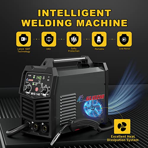 Gz Guozhi 140Amp Mig Welder, Flux Core Mig/Stick/Lift Tig 3 In 1 Welding Machine,110V Gasless Welder With Synergy, Portable Igbt Inverter Welder #TOP4