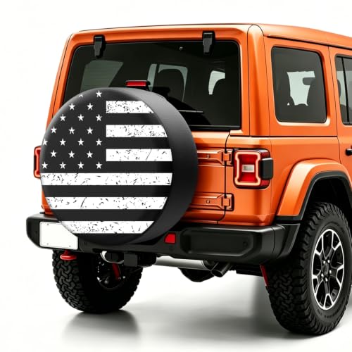 Image of RV Spare Tire Cover Black White Vintage American Flag 15in Universal Fit