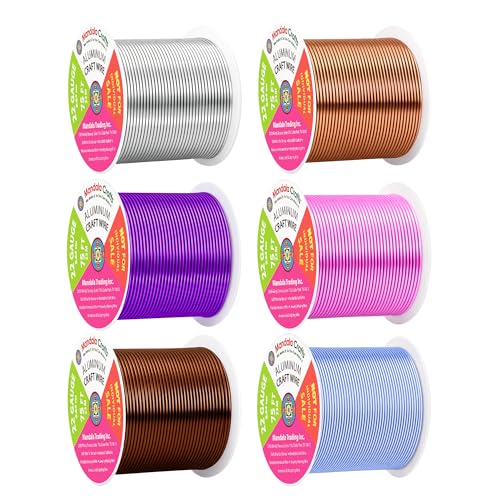 Image of Mandala Crafts 22 GA Blue Pink Brown Assorted Anodized Aluminum Craft Wire | 450 FT, Colored, Flexible, Bendable for Bonsai Armature Sculpting Wire Wrapping Jewelry Making, Weather & Tarnish Resistant