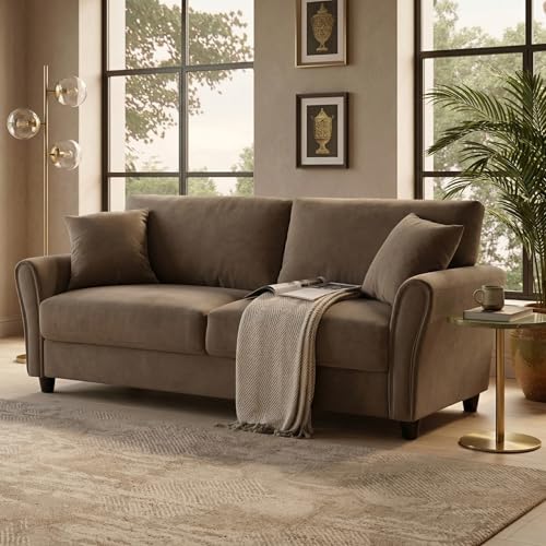 Image of 3 Seater lceola Premium Fabric Sofa |Stylish and Comfortable Living Room Furniture| Heavy Quality Sofa and Builtin| Throne of Comfort (Light Brown, 3 Seater)