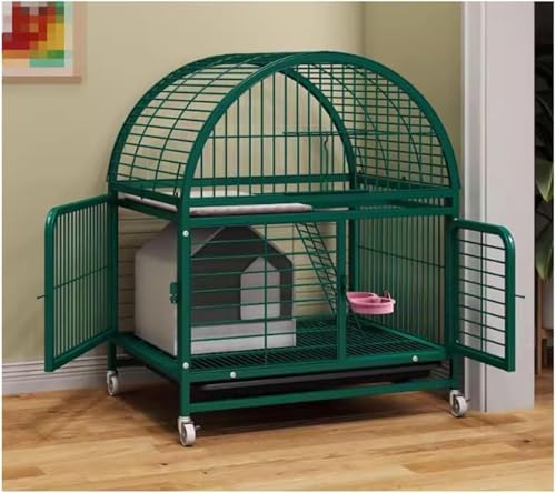 ヘビーデューティ 金属製 猫ケージ 2/3層 車輪付き 取り外し可能トレイ付き 猫ハンモック ドーム 大型 屋内用 1-2匹向け 小動物用 ローリングクレート (グリーン)