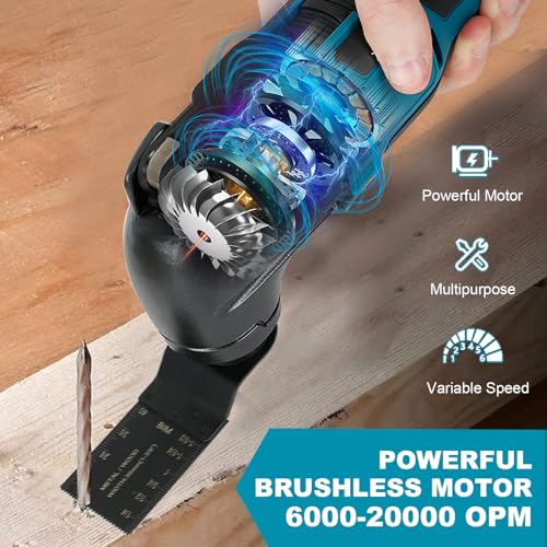 Akku Multifunktionswerkzeug,6 Variable Geschwindigkeit 6000-20000RPM Oszillationswerkzeug mit Zubehöre,4° Oszillationswinkel, zum Schneiden, Bohren, Schleifen, Polieren(ohne Akku) – Bild 8