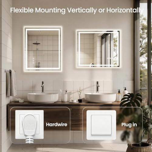 Image of 32x36 LED Bathroom Mirror with Anti-Fog, Backlit & Front Lit, Memory | Stepless Dimmable 3 Color CRI 95+ Shatterproof Tempered Glass ETL Listed for Safety Lighted Bathroom Vanity Mirror for Wall