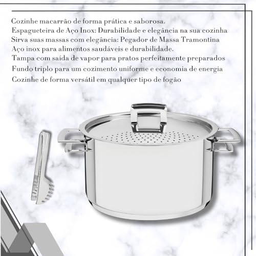 Espagueteira Tramontina Em Aço Inox + Pegador De Massas