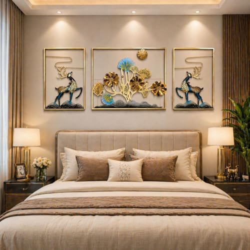 Image of Framing Hub - Metal Iron Modern Wall Art Decor Multicolor Deer Leaf Design Large Wall Hanging Frame for Living Room Bedroom Hotel Restaurant Drawing Room Home Interior Decoration