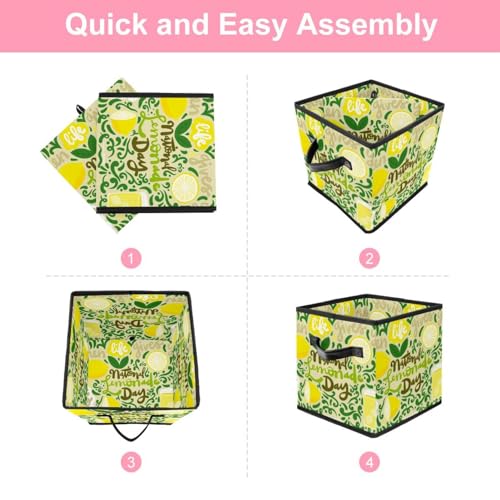 Boîte de rangement cube pliable avec poignées thématique jaune