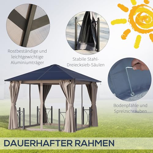 Outsunny paviljoen tuinpaviljoen met zijdelen partytent dak aluminium bruin 300 x 300 x 263 m - Afbeelding 5