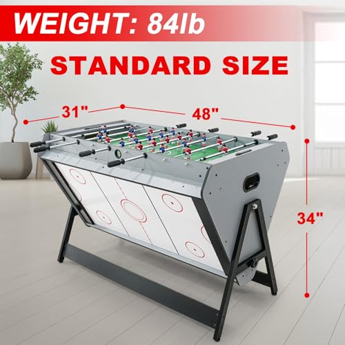Seydrey 48″ 3-in-1 Swivel Multi Game Table, Combo Game Table Set with Foosball, Air Hockey and Billiards