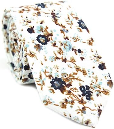 DAZI Men's Skinny Tie Floral Print Cotton Necktie, Great for Weddings, Groom, Groomsmen, Missions, Dances, Gifts. (Blue Bloom)