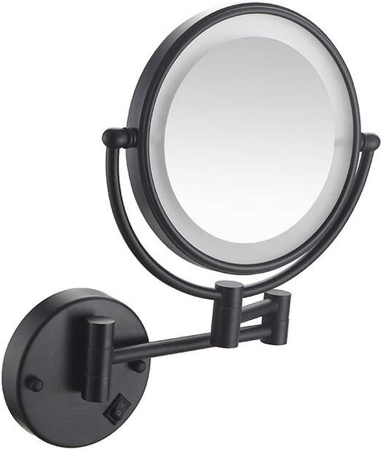 LED Makeup Vanity Mirror,Two-Sided Wall Mounted Bathroom Mirror 5X Magnification Beauty Mirror Extendable 360°Swivel Hardwired Connection,Nickel Wire Drawing(Black)