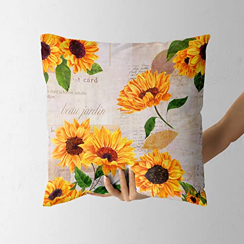 Sunflower Pillow Covers Set Of 2 Yellow Vintage Floral Throw Pillow Cover Soft Elegant Accent Decorative Couch Cushion Cover For Bed Living Room Chair Outdoor Waterproof Sofa Pillowcases 18X18 Inches #TOP4