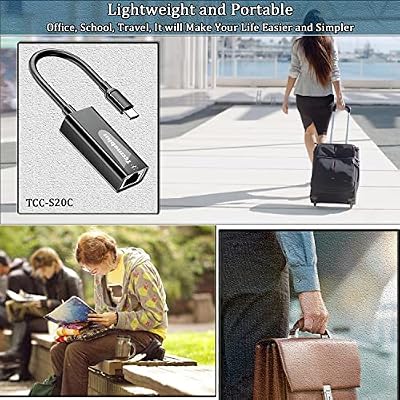 USB C Ethernet Adapter, USB C to 10 100 RJ45 Network LAN Wired Adapter, for MacBook Pro/Air, iPad Pro, Dell XPS, MateBook, Smartphone, Compatible Windows 7/8/10, Mac OS (TCC-S20C)