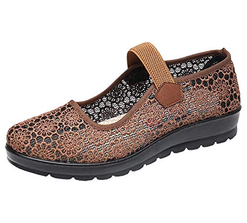 missfiona Womens Hollow Out Granny Walk Shoes Breathable Soft-Soled Mary Jane Flats Dance Shoes - Main Image