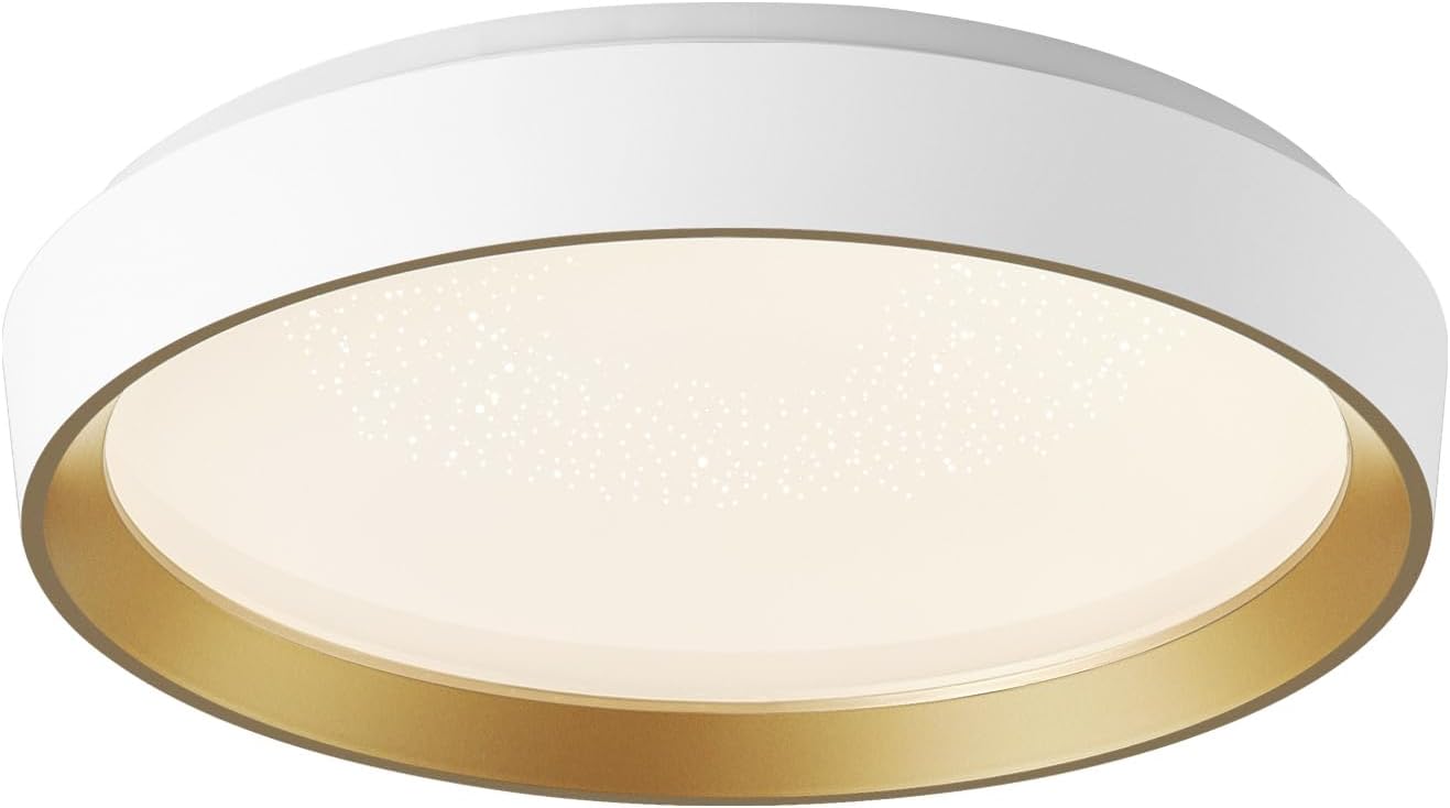 ANYLOVE 10 Inch Modern Flush Mount Ceiling Lights,White Gold Plastic Round Ceiling Light,Dimmable 3000K,3500K,4000K,5000K,6000K,for Living Room,Dining Room,Bedroom,Kitchen (White and Gold, 15 Inch)