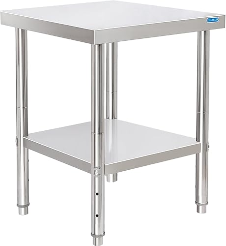Mesa de acero inoxidable para preparación y trabajo con estante inferior de 24 x 24 pulgadas, mesa de preparación de cocina comercial de metal NSF